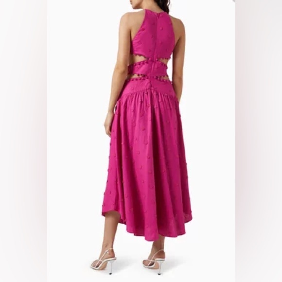 NWT FARM RIO Pink 3D Flower Midi Dress in Linen. Size Large - Picture 4 of 6